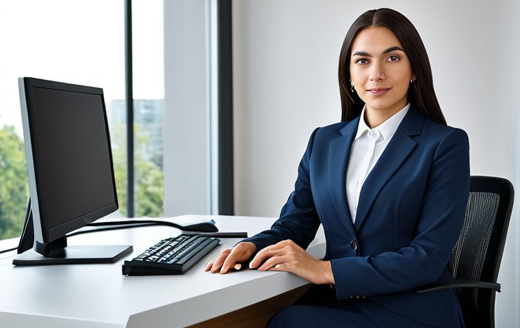 **

A modern office setting with a professional businesswoman wearing a modest business suit, seated at her desk. The scene should convey competence and professionalism. Ensure perfect anatomy, correct proportions, and a natural pose. This is safe for work, fully clothed, appropriate attire, and family-friendly.

**