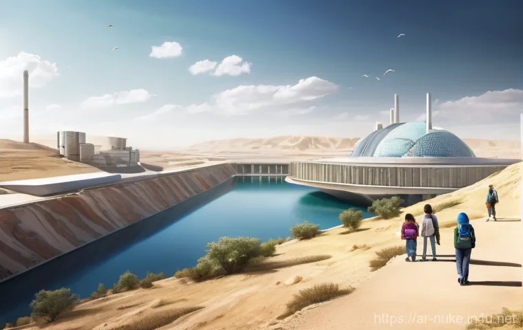 원자력 발전과 방사선 관리 방법 - **Prompt 2: "A split image showcasing the dual benefits of nuclear technology in an Arab setting. On...