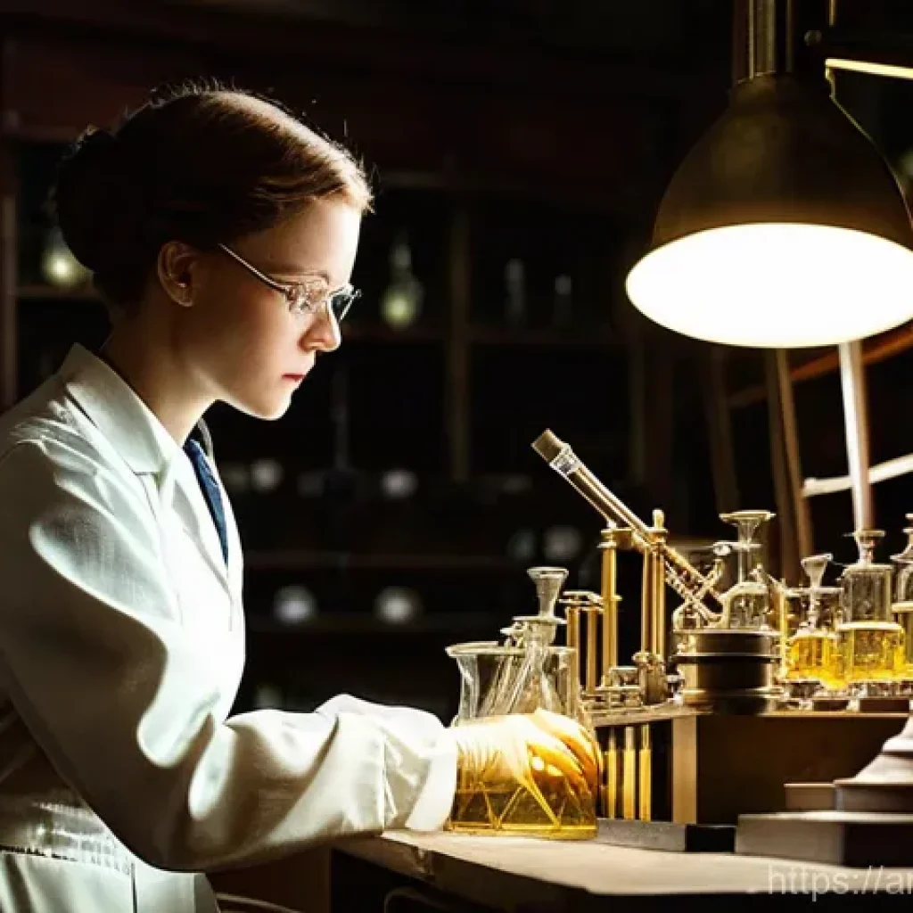 원자력 기술 개발의 역사 - **Prompt: The Dawn of Atomic Discovery**
* **Description:** A meticulously rendered scene set ...