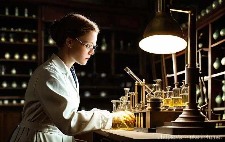 원자력 기술 개발의 역사 - **Prompt: The Dawn of Atomic Discovery**
* **Description:** A meticulously rendered scene set ...