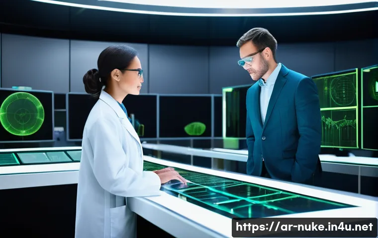 원자력 기술 관련 직업의 다양성 - **Prompt:** "A diverse team of nuclear engineers, both male and female, in a state-of-the-art contro...