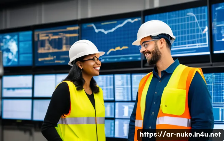 원자력 발전소의 경제적 효과 분석 - **Prompt 1: Diverse engineers collaborating at a modern, clean energy facility.**
Detailed descr...