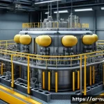 원자력 발전 시스템 설계 기초 - A highly detailed cross-sectional illustration of a modern nuclear reactor core, focusing on the fue...