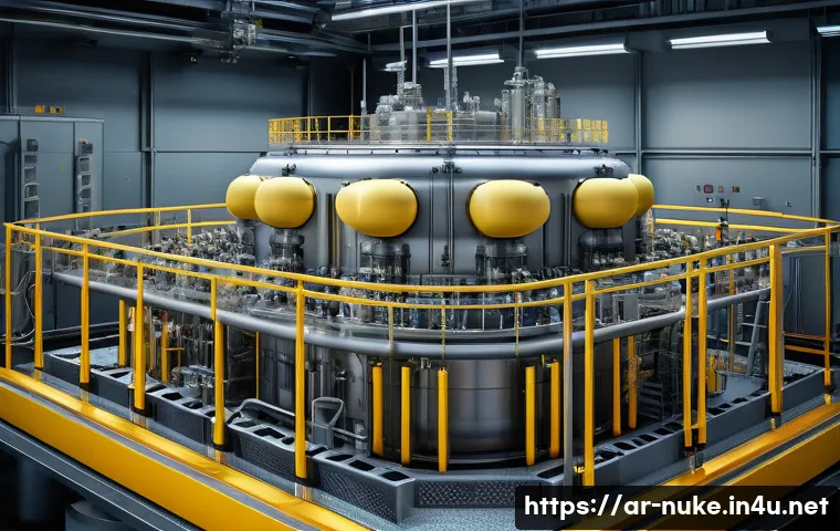 원자력 발전 시스템 설계 기초 - A highly detailed cross-sectional illustration of a modern nuclear reactor core, focusing on the fue...